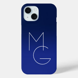 Modern 2 Initialen Diepblauwe Ombre iPhone 15 Case