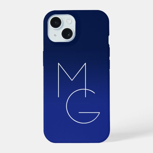Modern 2 Initialen | Diepblauwe Ombre iPhone 15 Case (Achterkant)