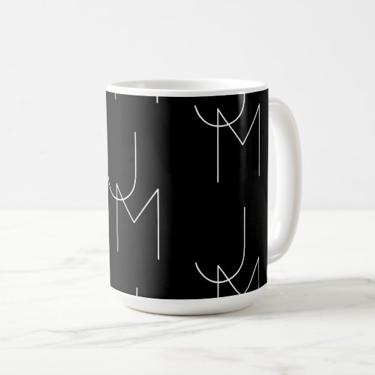 Modern 2 Initieel Patroon | Zwart & Wit Koffiemok (Voorkant rechts)