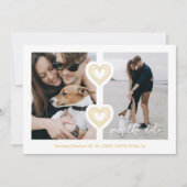 Modern 2 Multi Foto's & 2 Kanten Harten Wit & Goud Save The Date (Voorkant)
