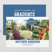 Modern 2 Photo Afstuderen Invitation - Blue Kaart (Voorkant / Achterkant)