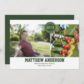 Modern 2 Photo Afstuderen Invitation - Green Kaart (Voorkant / Achterkant)