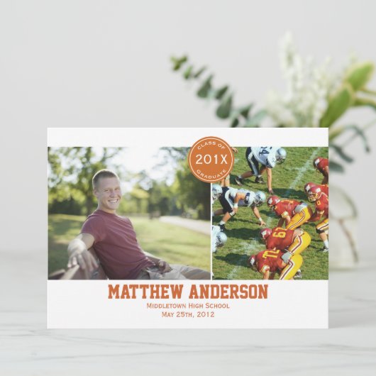 Modern 2 Photo Afstuderen Invitation - Oranje Kaart (Staand voorkant)