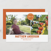 Modern 2 Photo Afstuderen Invitation - Oranje Kaart (Voorkant / Achterkant)
