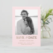Modern 2 Photo Blush Pink & Gold Save the Date (Staand voorkant)