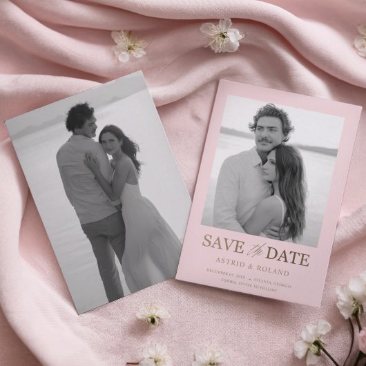 Modern 2 Photo Blush Pink & Gold Save the Date