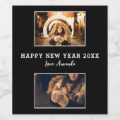 Modern 2 Photo Collage Black Happy Nieuwjaar 2023 Wijn Etiket (Enkel label)