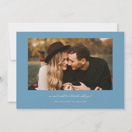 Modern 2-Photo Denim Blue Wedding Save The Date (Achterkant)