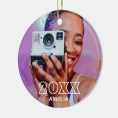 Modern 2 Photo Name Retro Christmas Holiday Keramisch Ornament (Links)