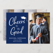 Modern 2 Photo Navy Blue Afstuderen Aankondiging (Voorkant / Achterkant)