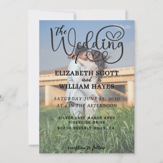Modern 2 Photo QR Code Romantic Script Wedding Inv Kaart (Voorkant)