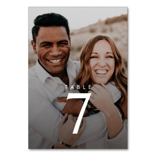 Modern 2-Photo Wedding Table Number Kaart (Achterkant)