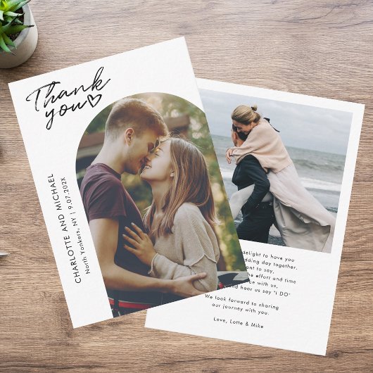 Modern 2 Photos Elegant Arch Wedding Thank You Bedankkaart