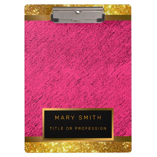 Modern 2in1 Gold Glitter Pink Visitekaartje & & Klembord (Voorkant)