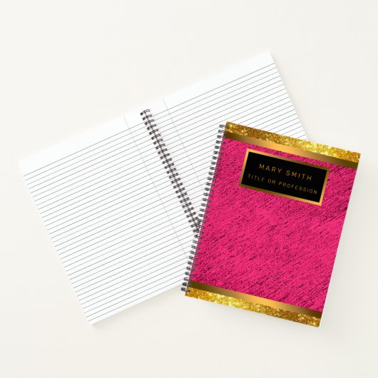 Modern 2in1 Gold Glitter Pink Visitekaartje & & Notitieboek (Binnen)