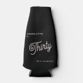 Modern 30 Dertig Verjaardag Zwart Roze Flesjeskoeler (Voorkant)