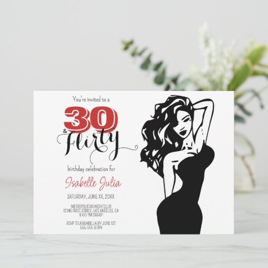 Modern 30 & FLIRTY 30e Verjaardag Zwart & Rood Kaart (Staand voorkant)