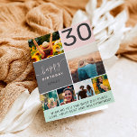 Modern 30-jarig roze 6 foto-collage raster kaart<br><div class="desc">Moderne,  eenvoudige 30e verjaardag roze 6 foto-collage raster met pastelzwart roze en grijze bewerkbare kleuren en moderne typografie.</div>