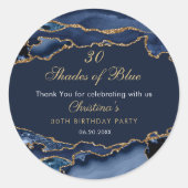 Modern 30 Shades of Blue Birthday Party Ronde Sticker (Voorkant)