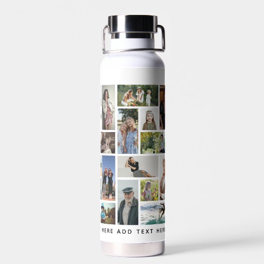 Modern 30 x Photo Collage Grid Personalized Waterfles (Achterkant)