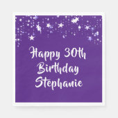 Modern 30e verjaardag Paarse borstel script sterre Servet (Voorkant)