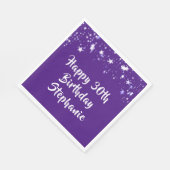 Modern 30e verjaardag Paarse borstel script sterre Servet (Hoek)