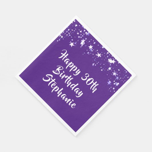 Modern 30e verjaardag Paarse borstel script sterre Servet (Hoek)