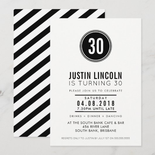 MODERN 30E verjaardagsfeest UITNODIGEN effen plek Kaart (Voorkant / Achterkant)