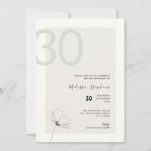 Modern 30th Birthday Invitation - Minimal Style Kaart (Voorkant)