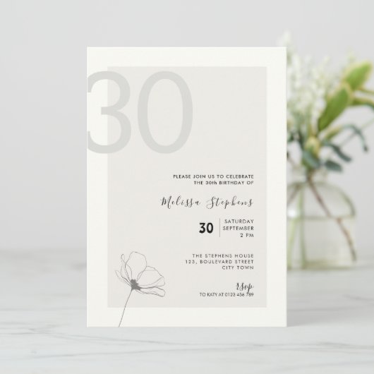 Modern 30th Birthday Invitation - Minimal Style Kaart (Staand voorkant)