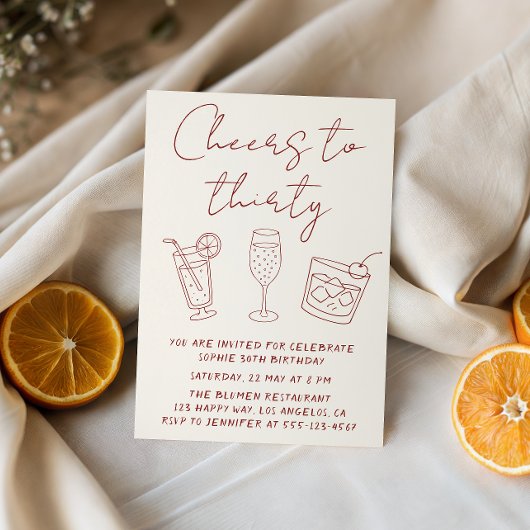 Modern 30th Cheers to Thirty Cocktail Birthday  Kaart