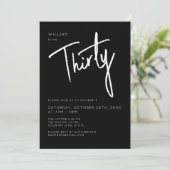 Modern 30th Dertigste Zwart verjaardagsfeestje Kaart (Staand voorkant)