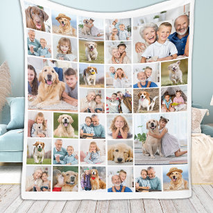 Modern 33 Fotocollage Familie Huisdieren Hond Afbe Fleece Deken