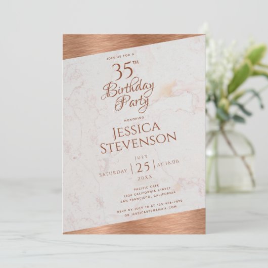 Modern 35e verjaardag marmeren koper schuin script kaart (Staand voorkant)