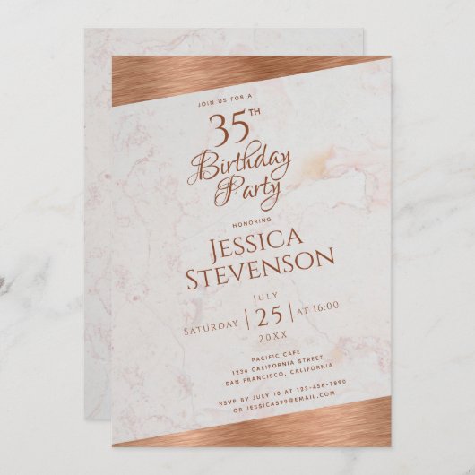 Modern 35e verjaardag marmeren koper schuin script kaart (Voorkant / Achterkant)