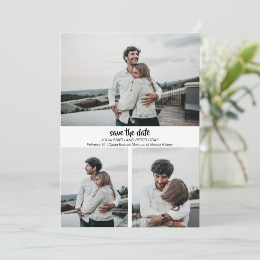 Modern 3 aangepaste foto's besparen de datum-uitno kaart (Staand voorkant)