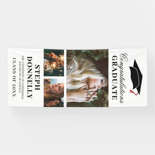 Modern 3 Afbeelding Graduation Party Spandoek (Horizontaal)