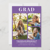 Modern 3 Afstuderen Foto's Paarse Graduation Party Kaart (Voorkant)