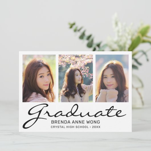 Modern 3 Afstuderen voor zwart fotocollage Aankondiging (Staand voorkant)