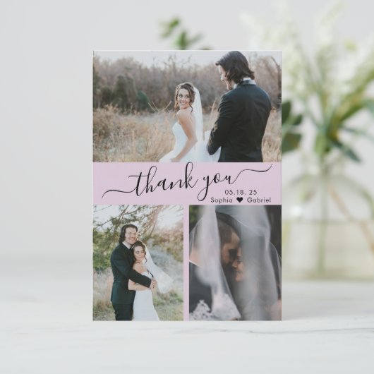 Modern 3 Collage Weddenschap met foto's Hartelijk  Bedankkaart (Staand voorkant)