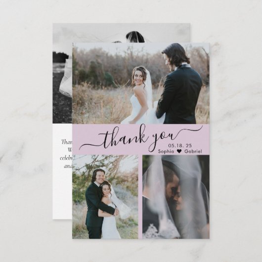 Modern 3 Collage Weddenschap met foto's Hartelijk  Bedankkaart (Voorkant / Achterkant)