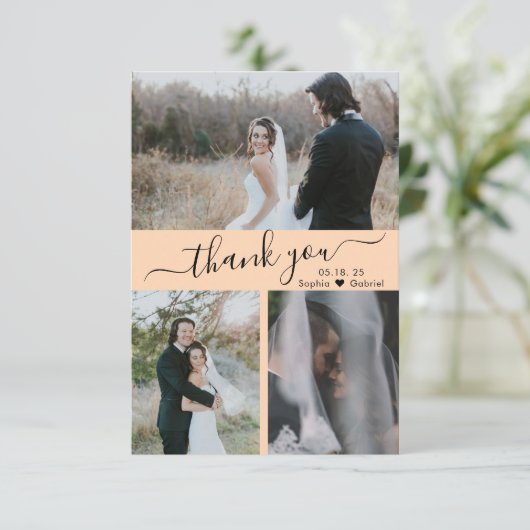 Modern 3 Collage Weddenschap met foto's Hartelijk  Bedankkaart (Staand voorkant)