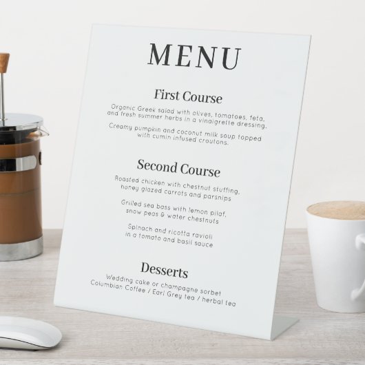 Modern 3-cursus bruiloft menu reclamebord met voetstuk (Insitu)