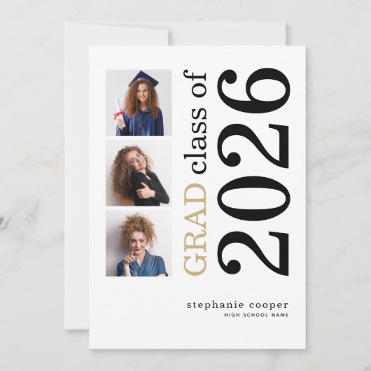 Modern 3 foto 2023 White Afstuderen Aankondiging (Voorkant)