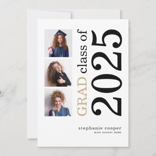 Modern 3 foto 2023 White Afstuderen Aankondiging (Voorkant)