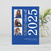 Modern 3 foto 2025 Blauw Afstuderen Aankondiging (Staand voorkant)