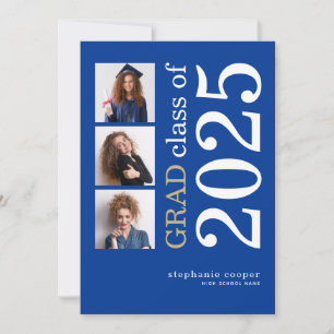 Modern 3 foto 2025 Blauw Afstuderen Aankondiging