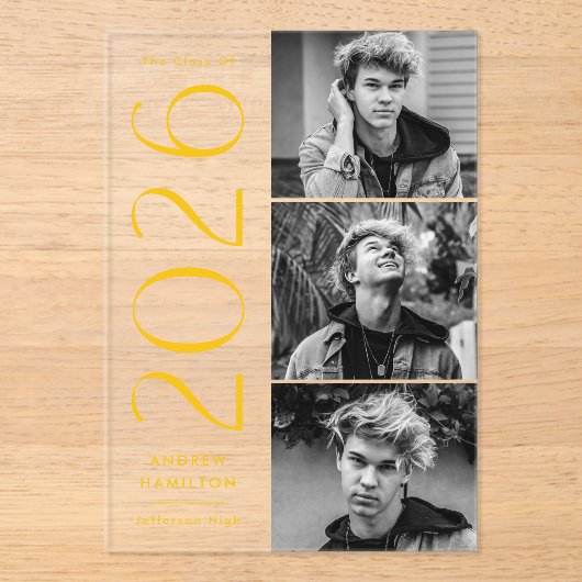 Modern 3 foto acryl Afstuderen aankondiging (Voorkant)