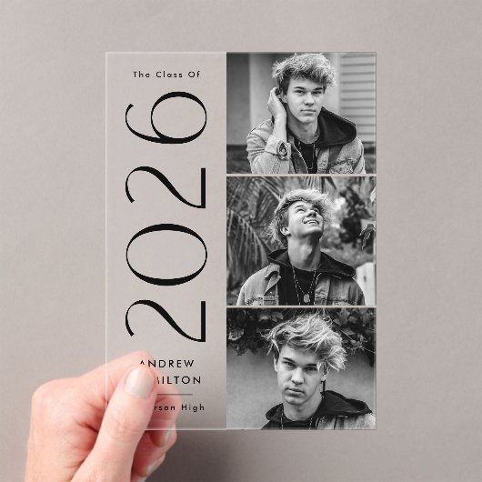 Modern 3 foto acryl Afstuderen aankondiging (Insitu (Draagbaar))