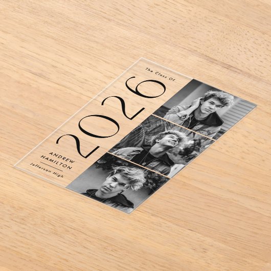 Modern 3 foto acryl Afstuderen aankondiging (Laagn)